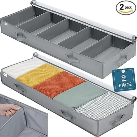 Under Bed Storage Containers, 2 Pack Under the Bed Bags with Dividers, Clear